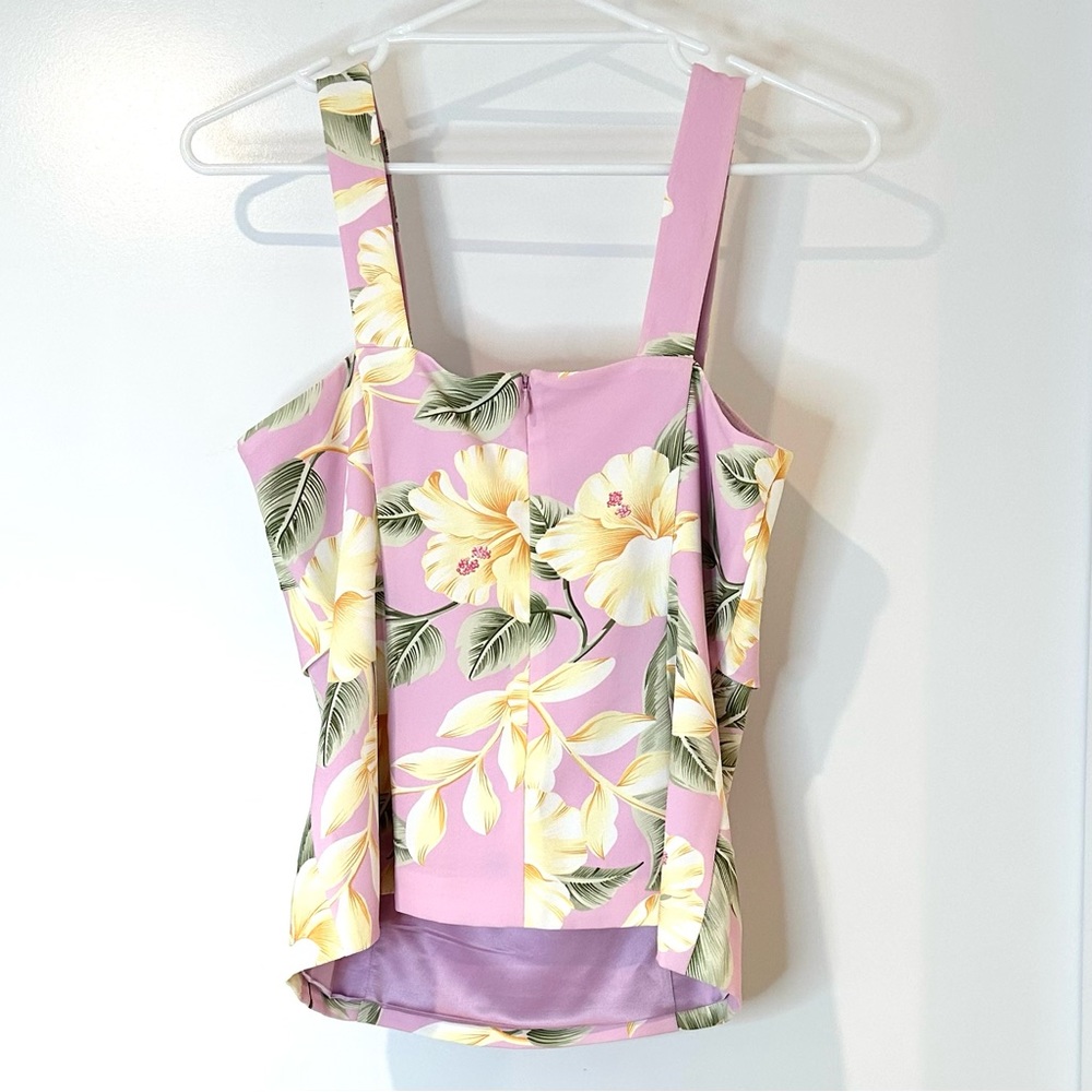 Review Hawaiian top pink flowers floral tie front hibiscus print ladies size 10 - Picture 2 of 8
